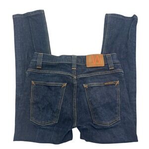 Nudie Jeans Mens 29 Blue Denim Stretch Slim Fit Flat Front Skinny Leg Button Fly